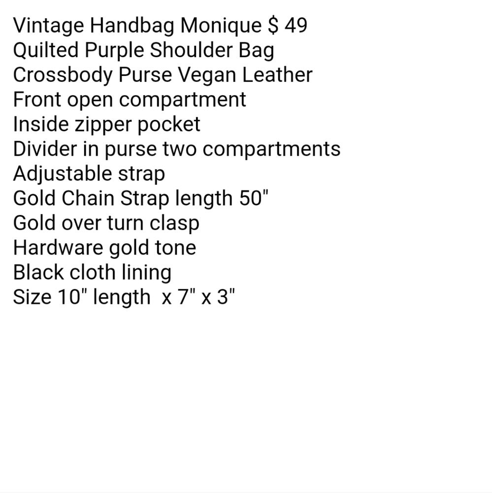 Handbag Monique Plum Purple Chain Shoulder Bag Med Crossbody Purse Chain Strap - Picture 7 of 9